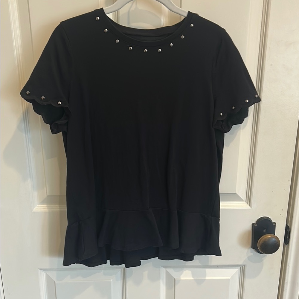 Kate Spade Black Studded Short Sleeve Top